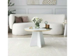 Clearance Dmora Mesa de estar Dkluiver, Mesa de café, Suporte de mesa de sofá, Prateleira de sala de estar, 60x60h40 cm, e Branco Dourado