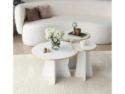 Clearance Dmora Mesa de estar Dkluiver, Mesa de café, Suporte de mesa de sofá, Prateleira de sala de estar, 60x60h40 cm, e Branco Dourado