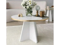 Clearance Dmora Mesa de estar Dkluiver, Mesa de café, Suporte de mesa de sofá, Prateleira de sala de estar, 60x60h40 cm, e Branco Dourado