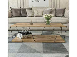 Mesa De Centro*Dmora Mesa de estar Dmarches, Mesa baixa de café, Suporte de revistas para sofá, Prateleira de sala de estar, 120x50h30 cm, Carvalho e Preto Castanho