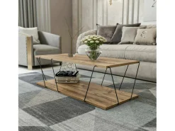 Mesa De Centro*Dmora Mesa de estar Dmarches, Mesa baixa de café, Suporte de revistas para sofá, Prateleira de sala de estar, 120x50h30 cm, Carvalho e Preto Castanho