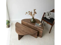 Clearance Dmora Mesa de estar Dmelgrat, Mesa de café, Suporte de mesa para sofá, Prateleira de sala, 90x90h40 cm, Noz Castanho