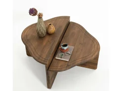 Clearance Dmora Mesa de estar Dmelgrat, Mesa de café, Suporte de mesa para sofá, Prateleira de sala, 90x90h40 cm, Noz Castanho