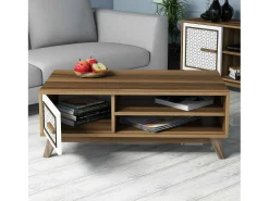 Mesa De Centro|Dmora Mesa de estar Dmorgant, Mesa de café, Porta-revista para sofá, Prateleira para sala, 105x60h38 cm, Nogueira e Branco Castanho