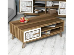 Mesa De Centro|Dmora Mesa de estar Dmorgant, Mesa de café, Porta-revista para sofá, Prateleira para sala, 105x60h38 cm, Nogueira e Branco Castanho