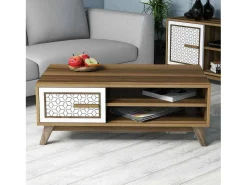 Mesa De Centro|Dmora Mesa de estar Dmorgant, Mesa de café, Porta-revista para sofá, Prateleira para sala, 105x60h38 cm, Nogueira e Branco Castanho