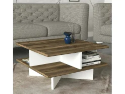 Mesa De Centro*Dmora Mesa de estar Dpalmier, Mesa baixa para café, Porta-revistas para sofá, Prateleira para sala de estar, 60x60h31 cm, Noz e Branco Castanho
