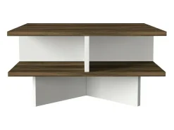 Mesa De Centro*Dmora Mesa de estar Dpalmier, Mesa baixa para café, Porta-revistas para sofá, Prateleira para sala de estar, 60x60h31 cm, Noz e Branco Castanho