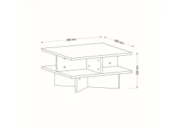 Mesa De Centro*Dmora Mesa de estar Dpalmier, Mesa baixa para café, Porta-revistas para sofá, Prateleira para sala de estar, 60x60h31 cm, Noz e Branco Castanho