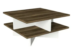 Mesa De Centro*Dmora Mesa de estar Dpalmier, Mesa baixa para café, Porta-revistas para sofá, Prateleira para sala de estar, 60x60h31 cm, Noz e Branco Castanho