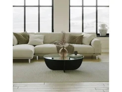 Mesa De Centro|Dmora Mesa de estar Dpere, Mesa de café baixo, Porta-revistas para sofá, Prateleira de sala de estar, 90x90h30 cm, Preto