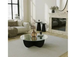Mesa De Centro|Dmora Mesa de estar Dpere, Mesa de café baixo, Porta-revistas para sofá, Prateleira de sala de estar, 90x90h30 cm, Preto