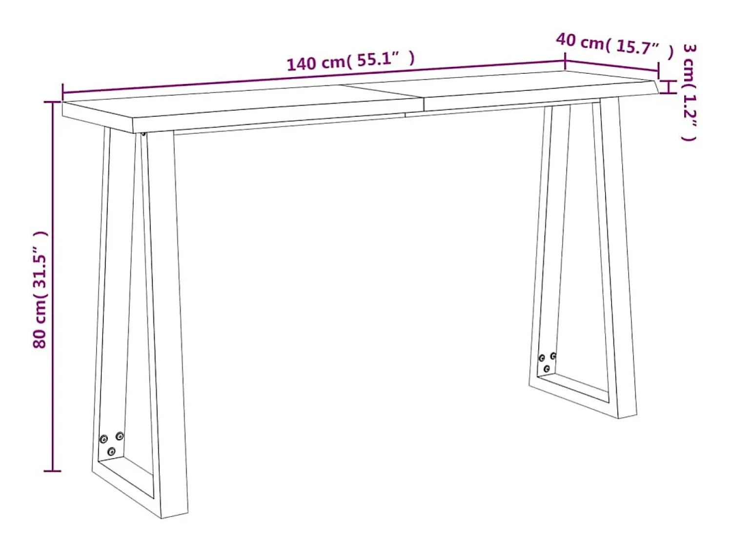 Consola*vidaxl Mesa de jantar c/ bordas vivas 140x40x80 cm acácia maciça Natural claro
