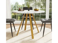 Mesa De Centro| Mesa de jantar redonda 80 × 80 × 75 cm, mesa de cozinha, mesa de centro para 4 pessoas, branca Branco