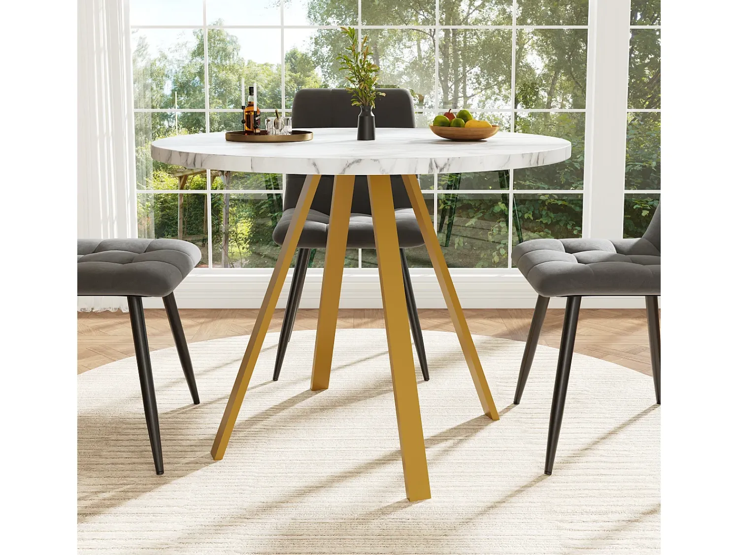 Mesa De Centro| Mesa de jantar redonda 80 × 80 × 75 cm, mesa de cozinha, mesa de centro para 4 pessoas, branca Branco