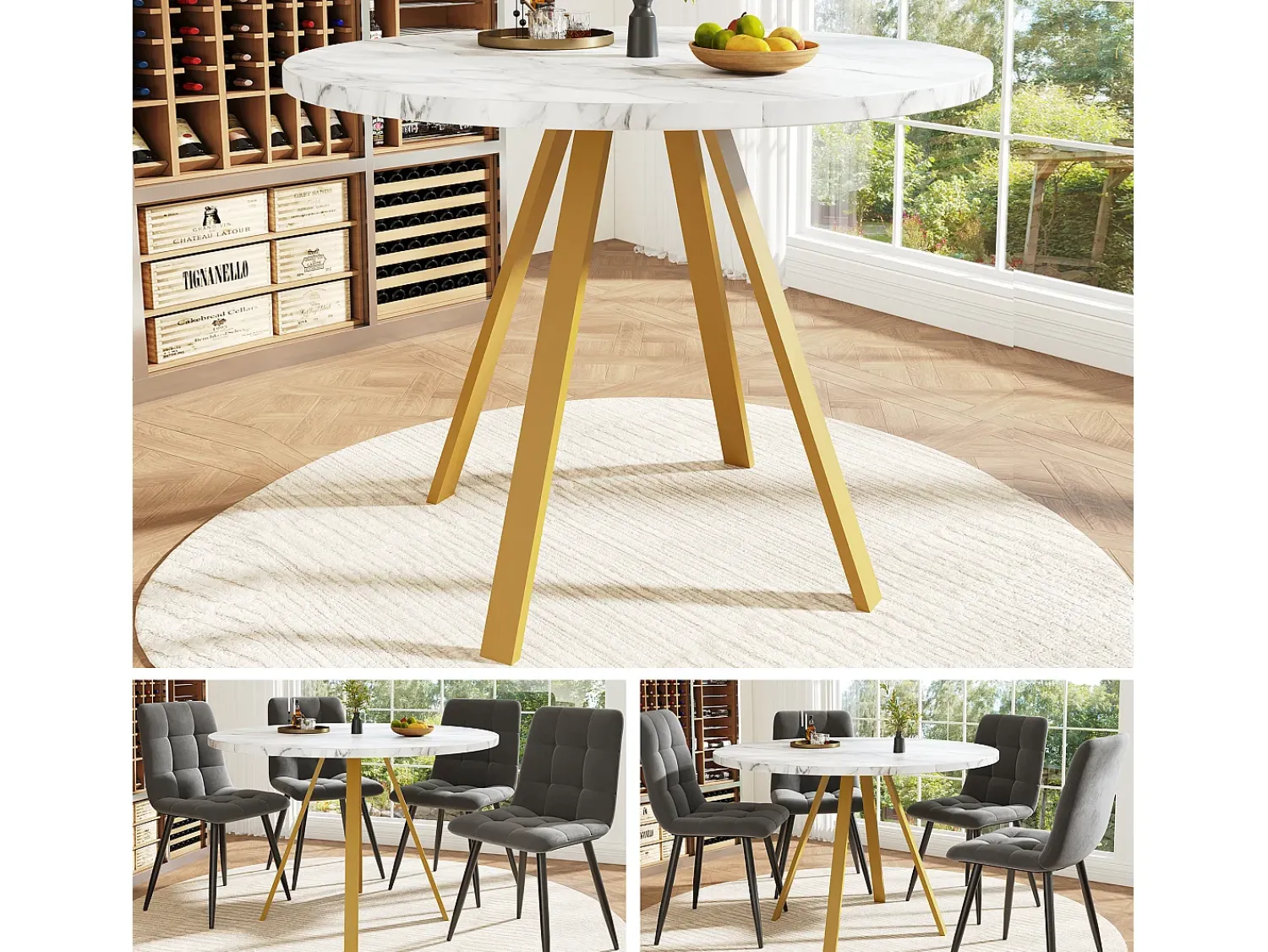 Mesa De Centro| Mesa de jantar redonda 80 × 80 × 75 cm, mesa de cozinha, mesa de centro para 4 pessoas, branca Branco