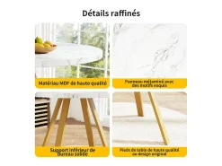 Mesa De Centro| Mesa de jantar redonda 80 × 80 × 75 cm, mesa de cozinha, mesa de centro para 4 pessoas, branca Branco