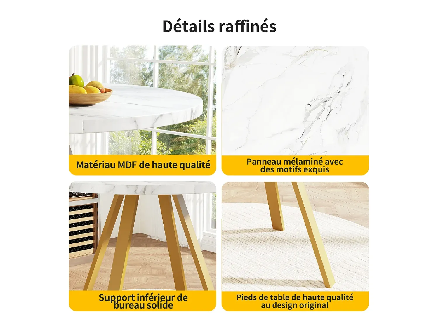 Mesa De Centro| Mesa de jantar redonda 80 × 80 × 75 cm, mesa de cozinha, mesa de centro para 4 pessoas, branca Branco