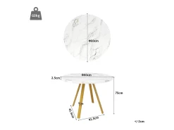 Mesa De Centro| Mesa de jantar redonda 80 × 80 × 75 cm, mesa de cozinha, mesa de centro para 4 pessoas, branca Branco