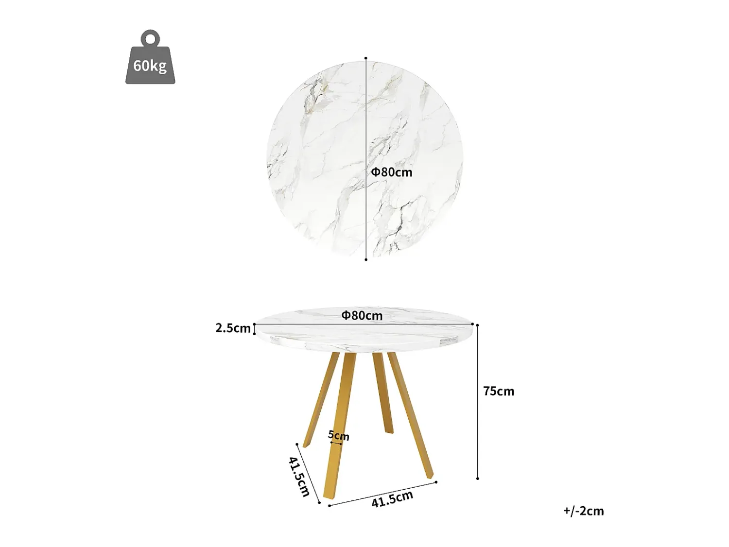 Mesa De Centro| Mesa de jantar redonda 80 × 80 × 75 cm, mesa de cozinha, mesa de centro para 4 pessoas, branca Branco