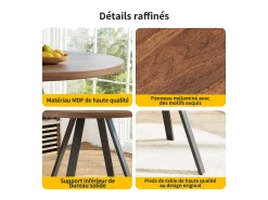 Mesa De Centro* Mesa de jantar redonda 80 × 80 × 75 cm, mesa de cozinha, mesa de centro para 4 pessoas, madeira Natural escuro