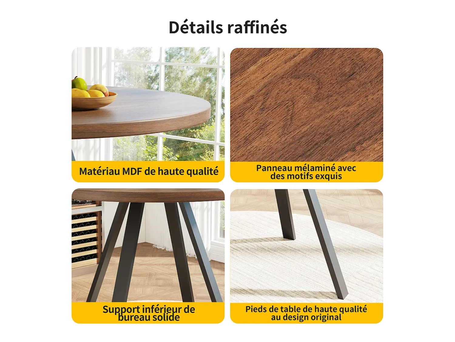Mesa De Centro* Mesa de jantar redonda 80 × 80 × 75 cm, mesa de cozinha, mesa de centro para 4 pessoas, madeira Natural escuro