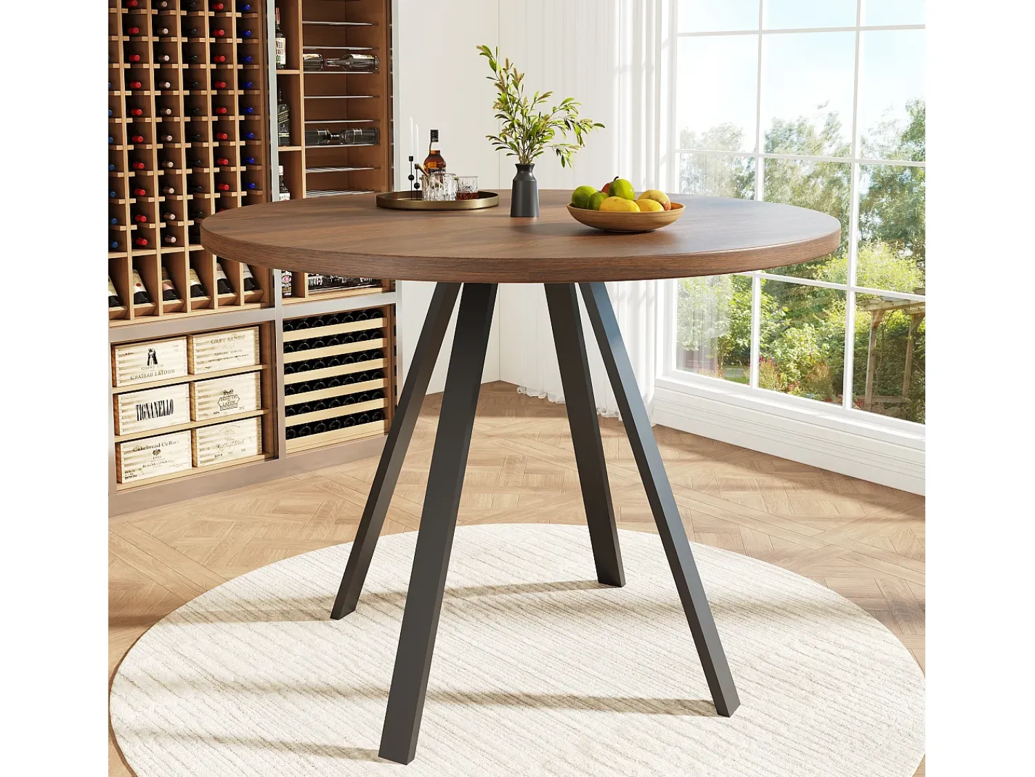 Mesa De Centro* Mesa de jantar redonda 80 × 80 × 75 cm, mesa de cozinha, mesa de centro para 4 pessoas, madeira Natural escuro