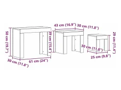 Mesa de Ninho 3 pcs Carvalho 61x30x50 cm^ Mesa De Centro