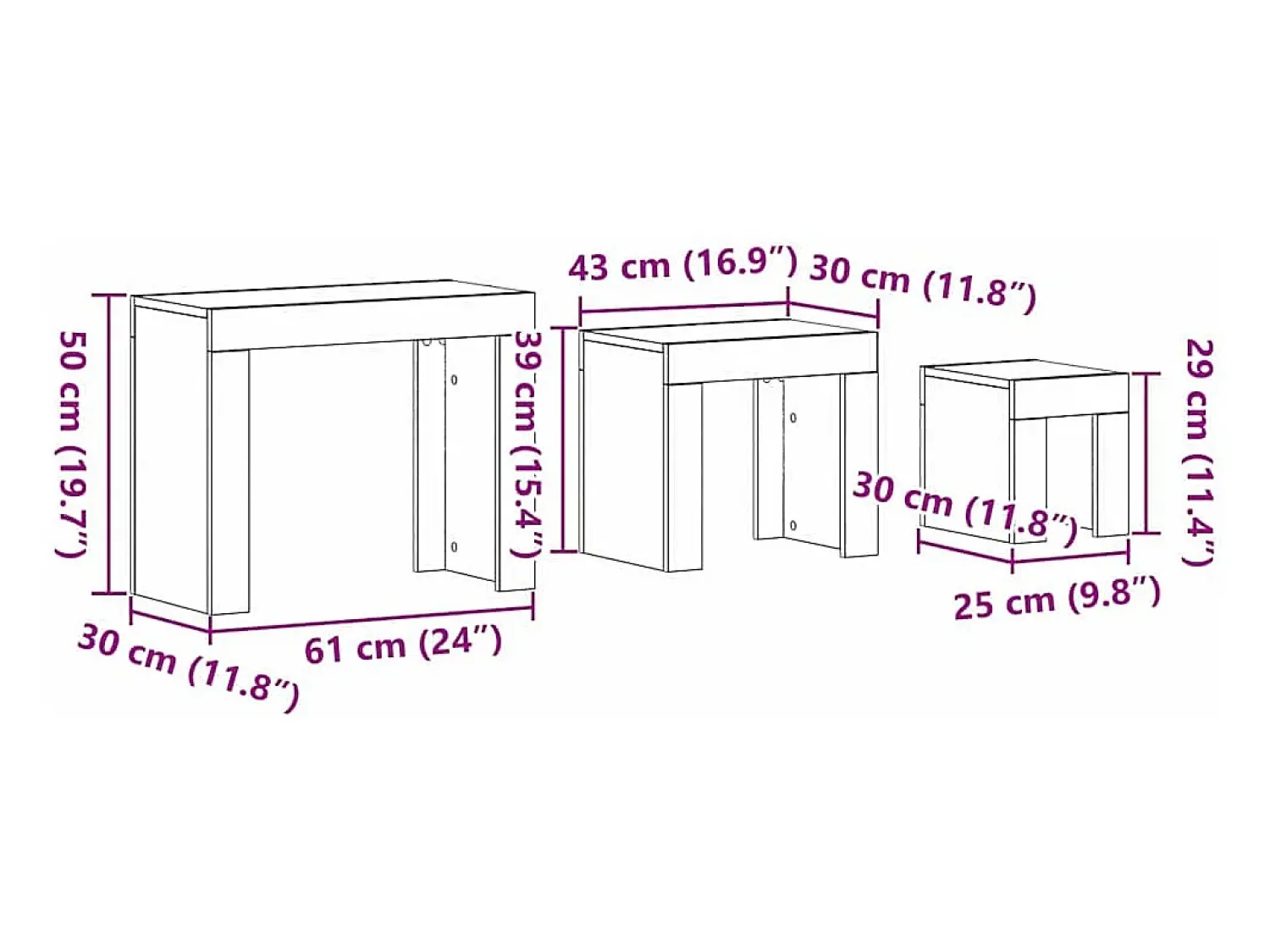 Mesa de Ninho 3 pcs Carvalho 61x30x50 cm^ Mesa De Centro