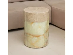 Mesa de ônix e mármore bege com design inovador e sofisticado^ Mesa De Centro