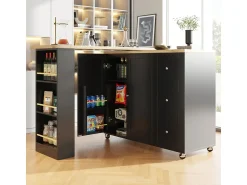 Móvel De Bar* Mesa de pé giratória 360° (135-203 cm) com rodízios, preta, com 3 gavetas e porta-lanches. Preto