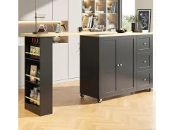 Móvel De Bar* Mesa de pé giratória 360° (135-203 cm) com rodízios, preta, com 3 gavetas e porta-lanches. Preto