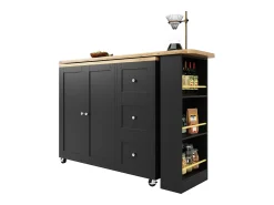 Móvel De Bar* Mesa de pé giratória 360° (135-203 cm) com rodízios, preta, com 3 gavetas e porta-lanches. Preto