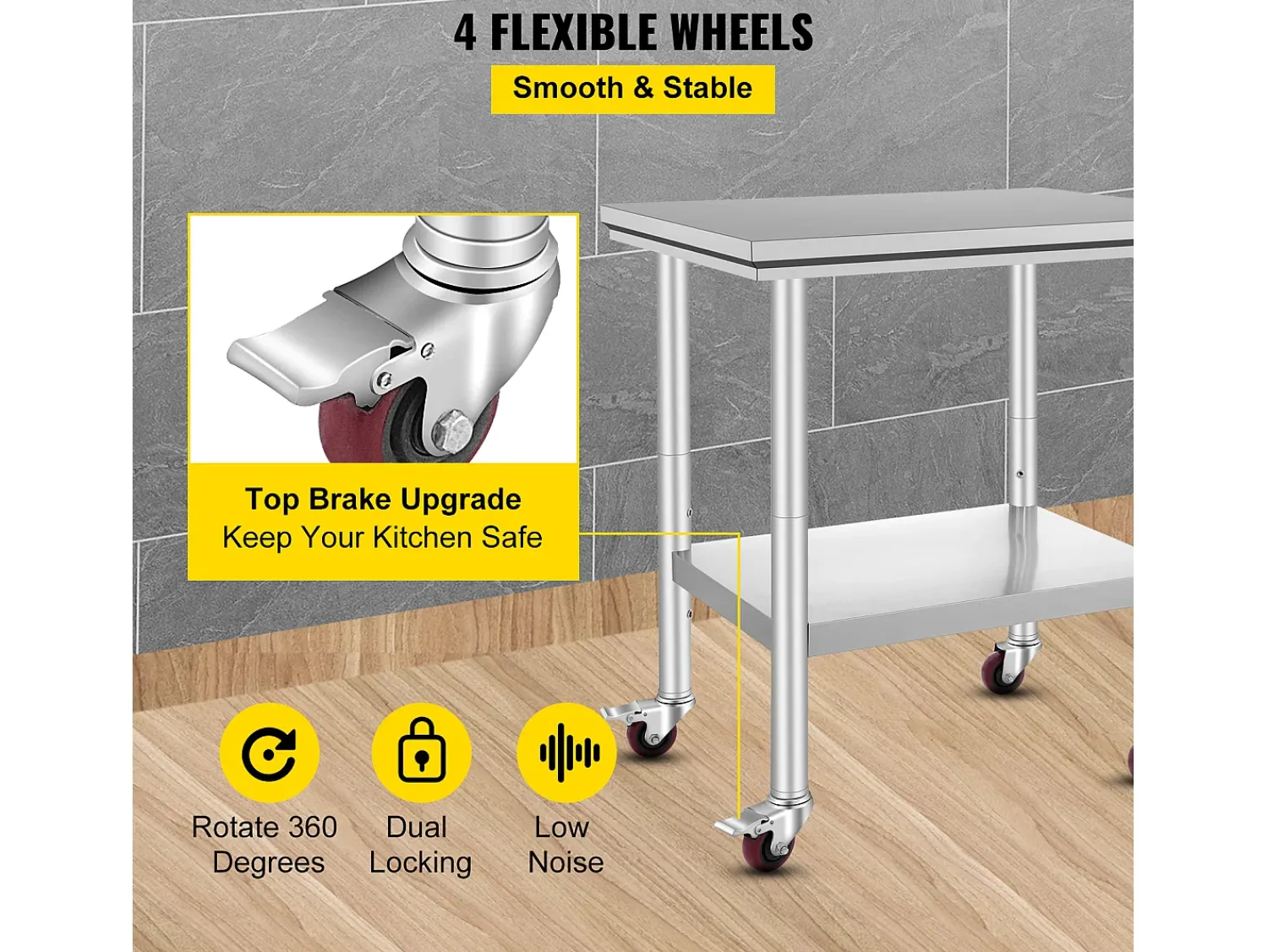 Sale Mesa de Preparação SucceBuy Mesa de Trabalho em Aço Inoxidável 30 x 24 Polegadas, Mesa de Preparação Comercial com 4 Rodízios Prateado