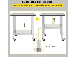 Sale Mesa de Preparação SucceBuy Mesa de Trabalho em Aço Inoxidável 30 x 24 Polegadas, Mesa de Preparação Comercial com 4 Rodízios Prateado