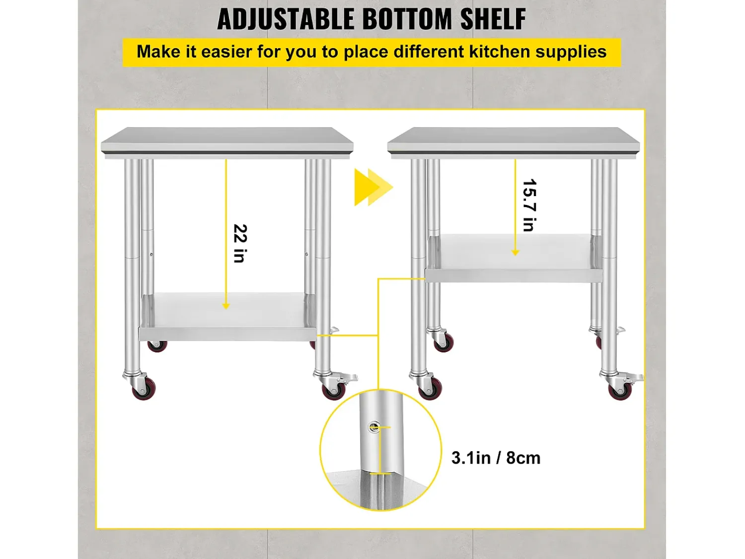 Sale Mesa de Preparação SucceBuy Mesa de Trabalho em Aço Inoxidável 30 x 24 Polegadas, Mesa de Preparação Comercial com 4 Rodízios Prateado