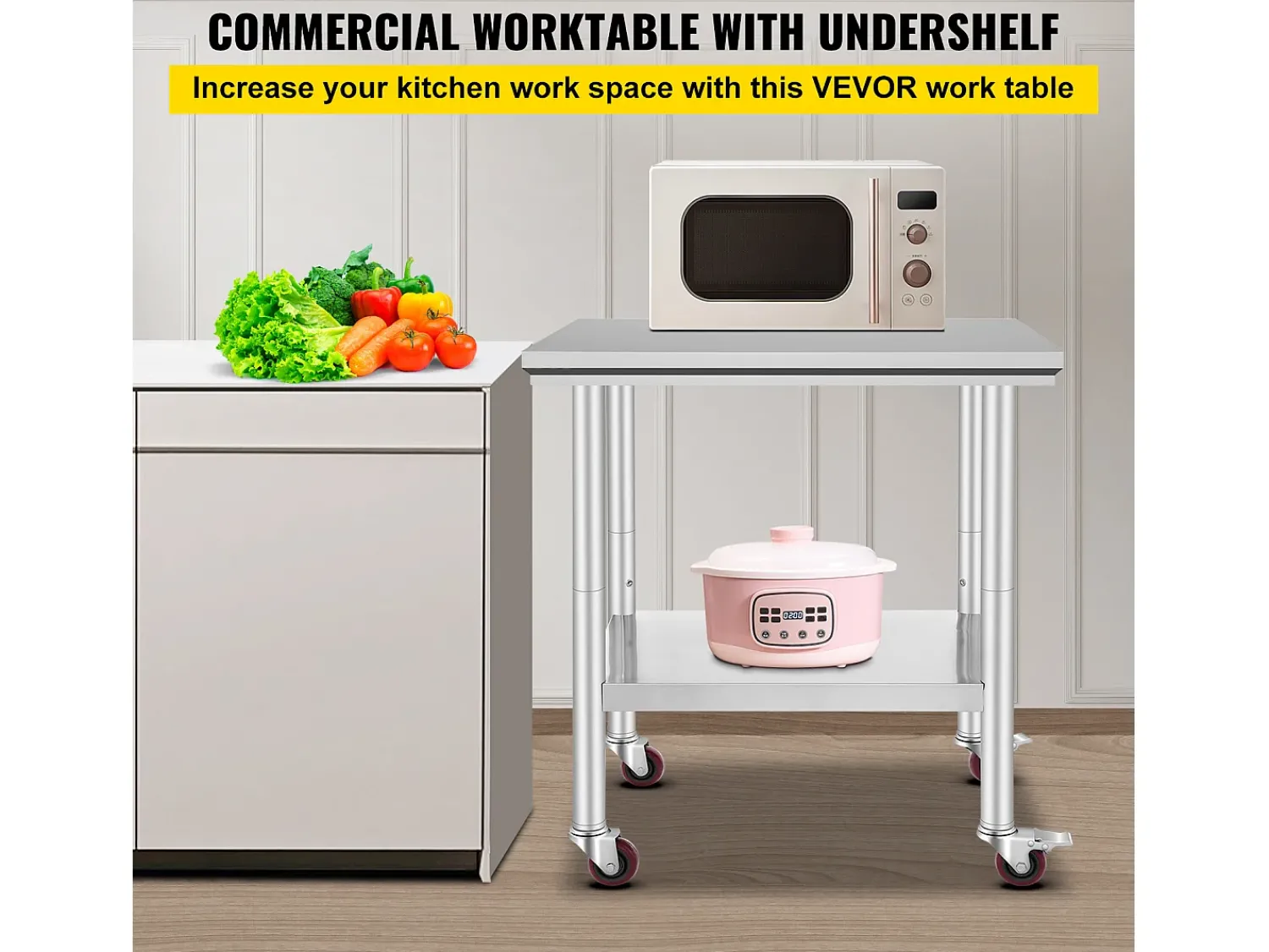 Sale Mesa de Preparação SucceBuy Mesa de Trabalho em Aço Inoxidável 30 x 24 Polegadas, Mesa de Preparação Comercial com 4 Rodízios Prateado