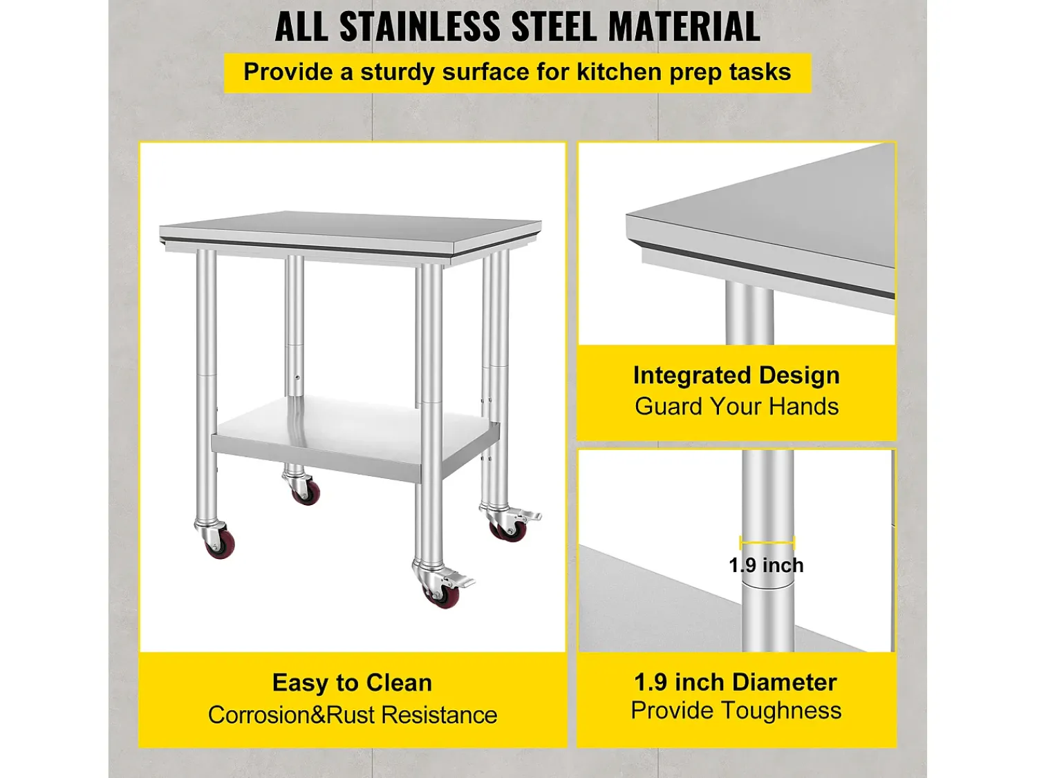 Sale Mesa de Preparação SucceBuy Mesa de Trabalho em Aço Inoxidável 30 x 24 Polegadas, Mesa de Preparação Comercial com 4 Rodízios Prateado