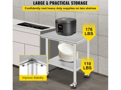 Sale Mesa de Preparação SucceBuy Mesa de Trabalho em Aço Inoxidável 30 x 24 Polegadas, Mesa de Preparação Comercial com 4 Rodízios Prateado