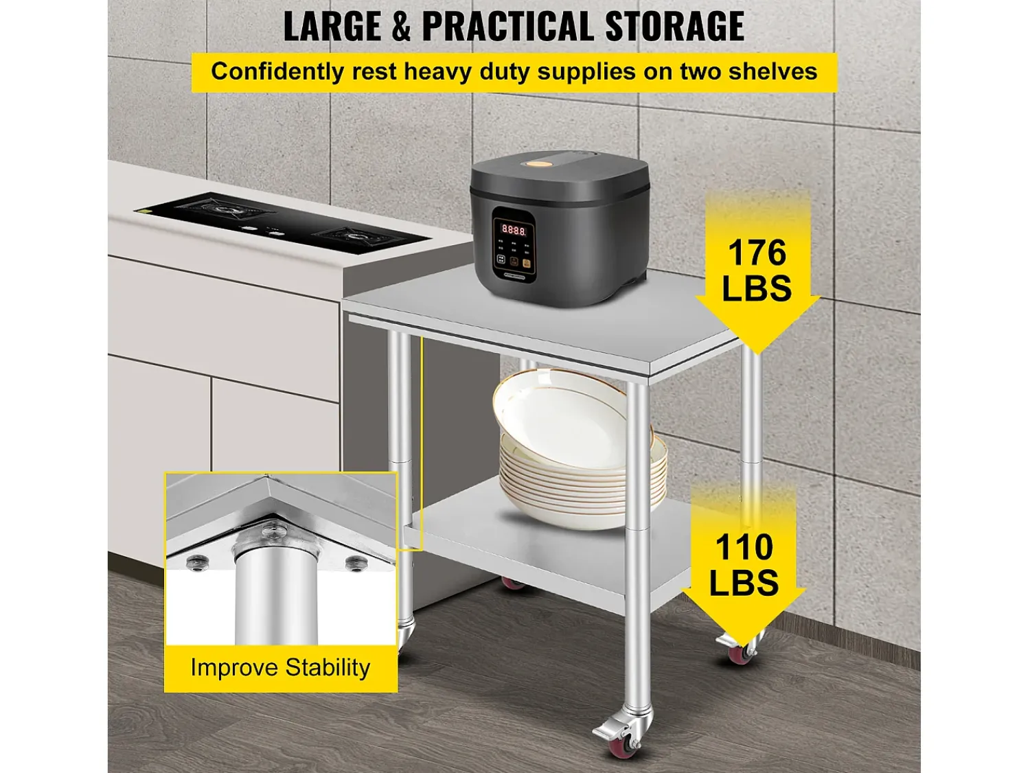 Sale Mesa de Preparação SucceBuy Mesa de Trabalho em Aço Inoxidável 30 x 24 Polegadas, Mesa de Preparação Comercial com 4 Rodízios Prateado