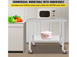 Mesa de Preparação SucceBuy Mesa de Trabalho em Aço Inoxidável, Mesa de Preparação Comercial de 36 x 30 Polegadas com 4 Rodízios^ Móvel De Arrumação