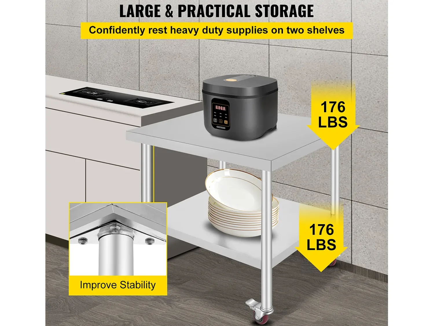 Mesa de Preparação SucceBuy Mesa de Trabalho em Aço Inoxidável, Mesa de Preparação Comercial de 36 x 30 Polegadas com 4 Rodízios^ Móvel De Arrumação