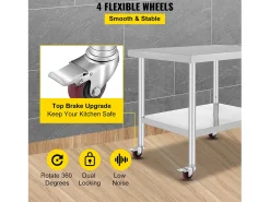 Mesa de Preparação SucceBuy Mesa de Trabalho em Aço Inoxidável, Mesa de Preparação Comercial de 36 x 30 Polegadas com 4 Rodízios^ Móvel De Arrumação