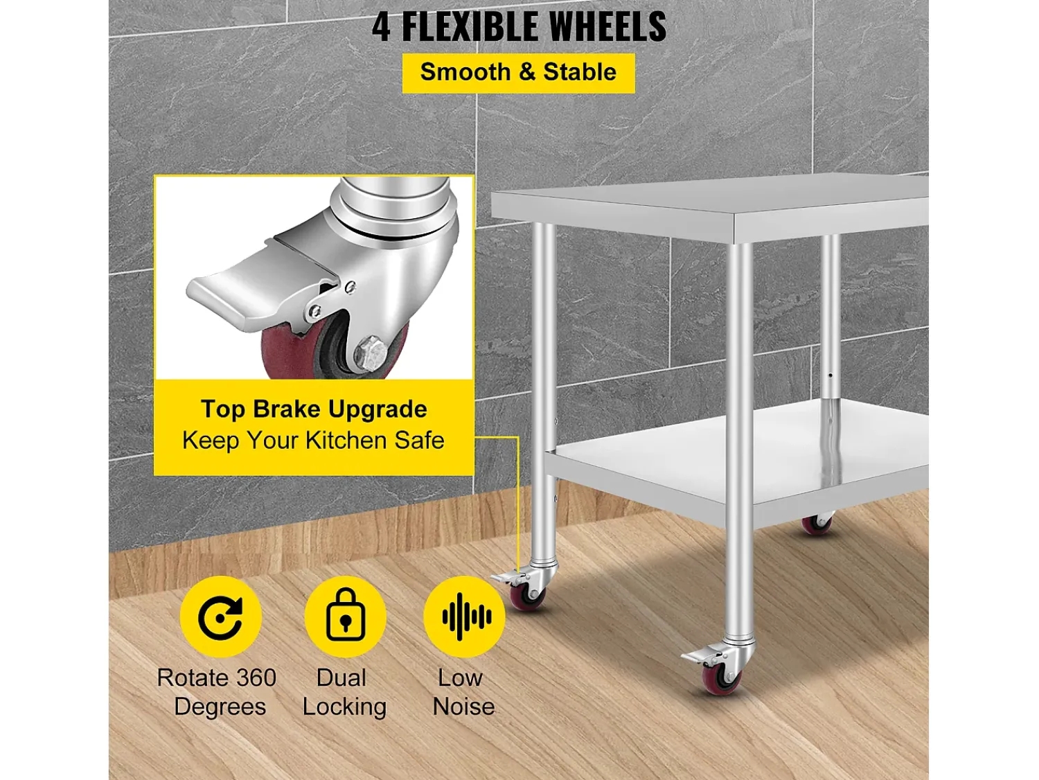 Mesa de Preparação SucceBuy Mesa de Trabalho em Aço Inoxidável, Mesa de Preparação Comercial de 36 x 30 Polegadas com 4 Rodízios^ Móvel De Arrumação