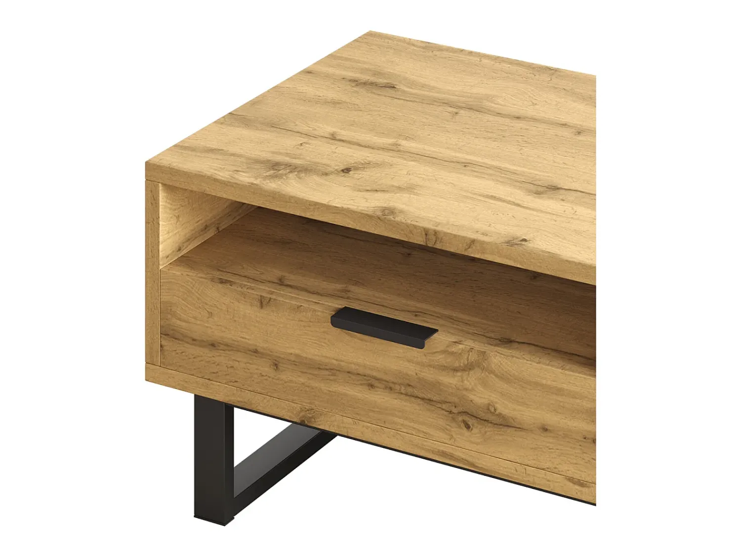 Mesa De Centro| Mesa de sala com estrutura color block, com compartimentos e gavetas, pés metálicos.100x50x40CM Preto