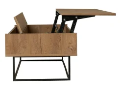 Mesa De Centro*Dmora Mesa de sala de estar Dboc, Mesa baixa para café, Suporte para sofá, Prateleira para sala de estar, 120x60h43 cm, Nogueira e Preto Castanho