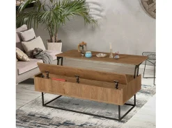 Mesa De Centro*Dmora Mesa de sala de estar Dboc, Mesa baixa para café, Suporte para sofá, Prateleira para sala de estar, 120x60h43 cm, Nogueira e Preto Castanho