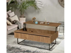 Mesa De Centro*Dmora Mesa de sala de estar Dboc, Mesa baixa para café, Suporte para sofá, Prateleira para sala de estar, 120x60h43 cm, Nogueira e Preto Castanho