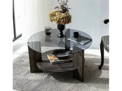 Mesa De Centro|Dmora Mesa de sala de estar Dcaporal, Mesa baixa de café, Porta-revistas para sofá, Prateleira de sala de estar, 75x75h40 cm, Antracite e Castanho Preto