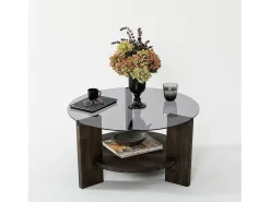 Mesa De Centro|Dmora Mesa de sala de estar Dcaporal, Mesa baixa de café, Porta-revistas para sofá, Prateleira de sala de estar, 75x75h40 cm, Antracite e Castanho Preto